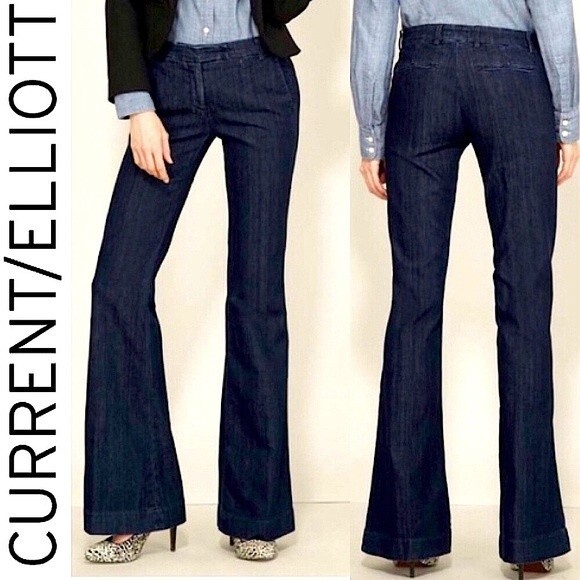 Current Elliott Neat Retro Flare 60’s 70’s Mod Style Jeans Trousers Dark Wash 26 - Picture 1 of 15